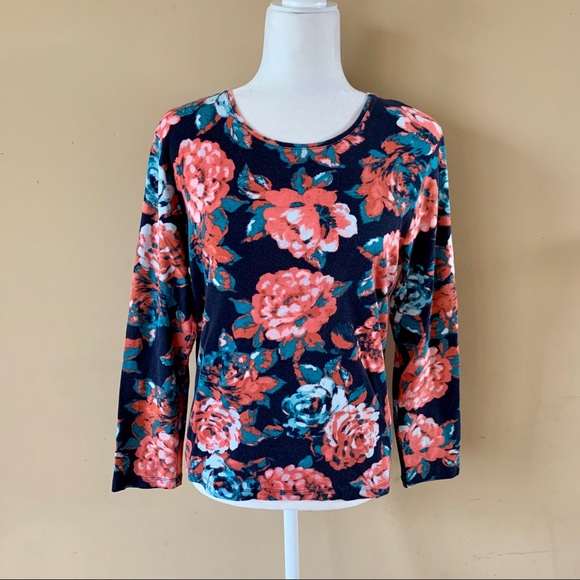 croft & barrow Tops - Croft & Barrow Large Navy Blue Pink Flower Shirt